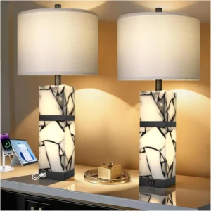 27" Alabaster Table Lamps Set of 2